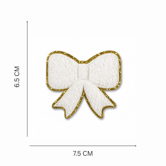 White Bow Chenille Iron On Patch