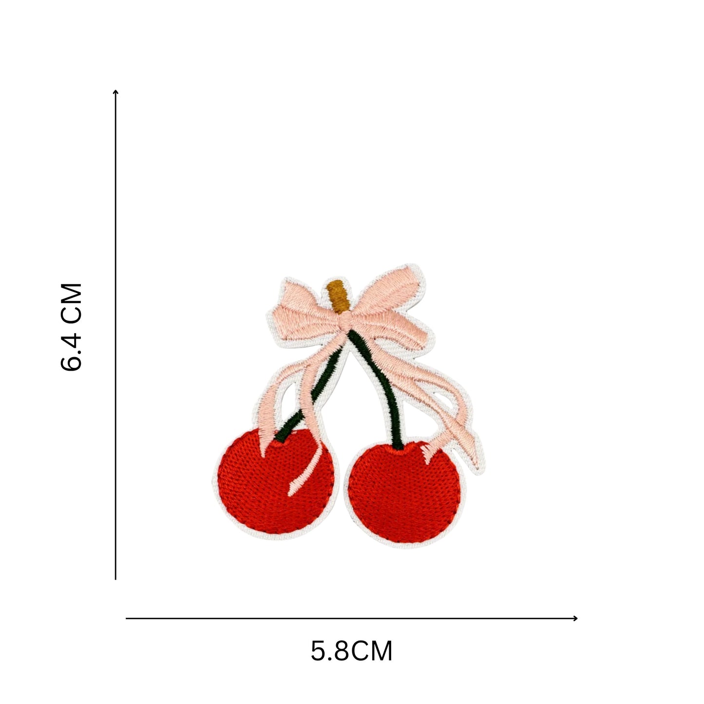 Red Cherry with Pink Ribbon Patch – Holiday Embroidered Iron-On Patch