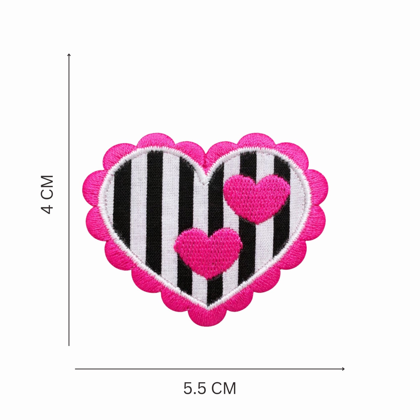Pink Heart Stripe Embroidered Iron On Patch with Scalloped Edge