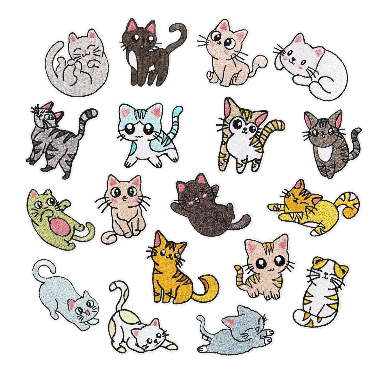 Iron-On Patches - Cute Cat Embroidered for Jackets, Bags & More, 18 Designs