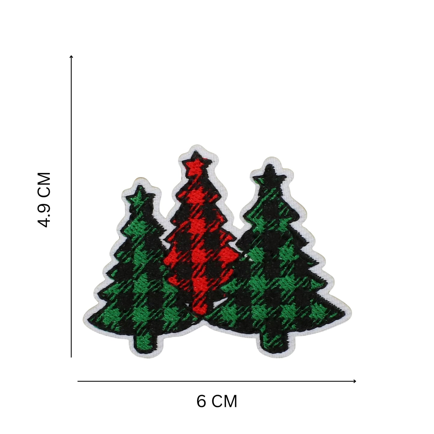 Christmas Iron-On Patches – Red & Green Plaid Embroidered Festive Designs