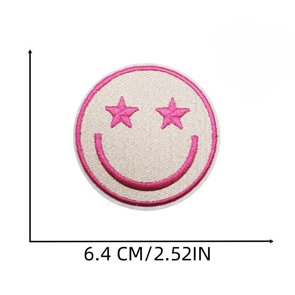 Iron On Pink Embroidered Smiley Face Patch – Cute Design for Jackets, Caps, Backpacks & DIY Decoration