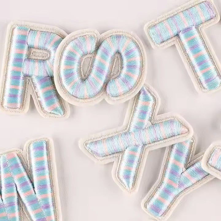 Iron-On Pastel Blue Letter Patch – 4cm 3D Embroidery