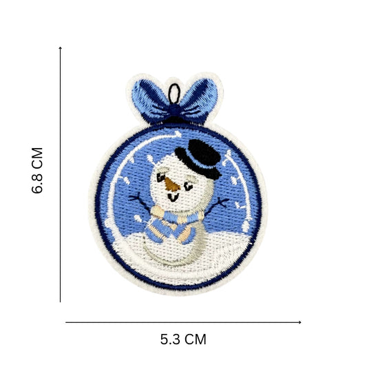 Blue Snowman Ornament Embroidered Iron-On Patch – Winter Christmas Patch for DIY Crafts & Gifts