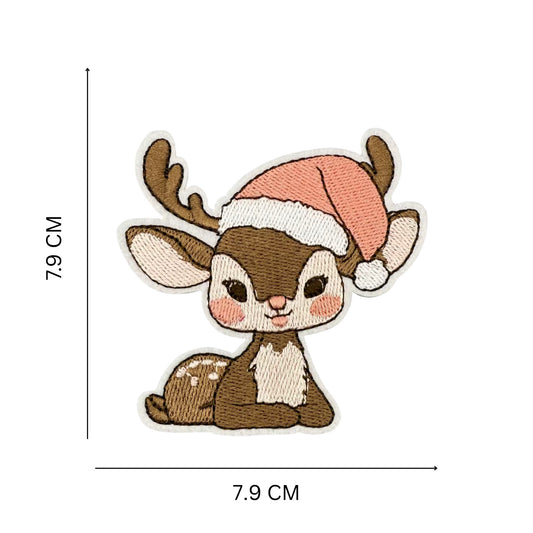 Adorable Christmas Reindeer Patch – Embroidered Iron-On or Sew-On Festive Design