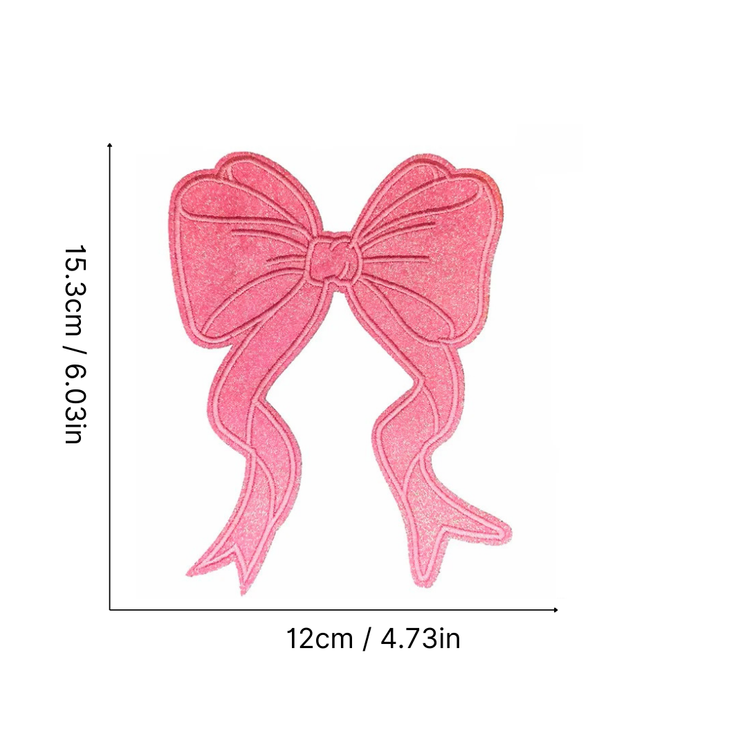 Iron-On/Sew-On Appliqué Glitter Bow Patch 15.3 cm in height and 12 cm in length