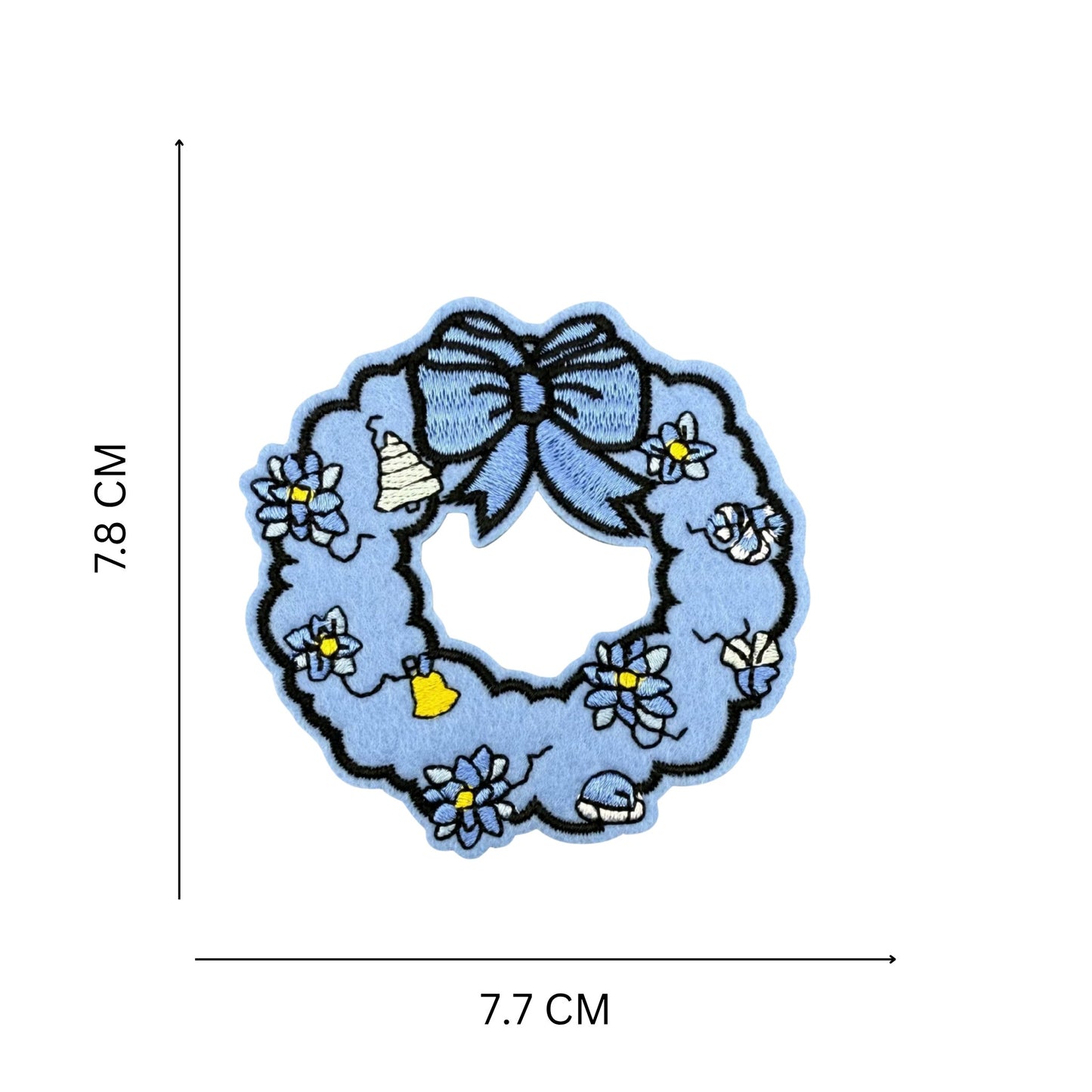 Blue Christmas Wreath Embroidered Iron-On Patch