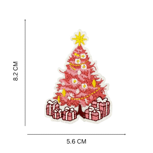 Pink Christmas Tree Iron-On Embroidered Patch