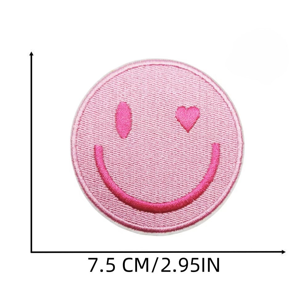Iron On Pink Embroidered Smiley Face Patch – Cute Design for Jackets, Caps, Backpacks & DIY Decoration