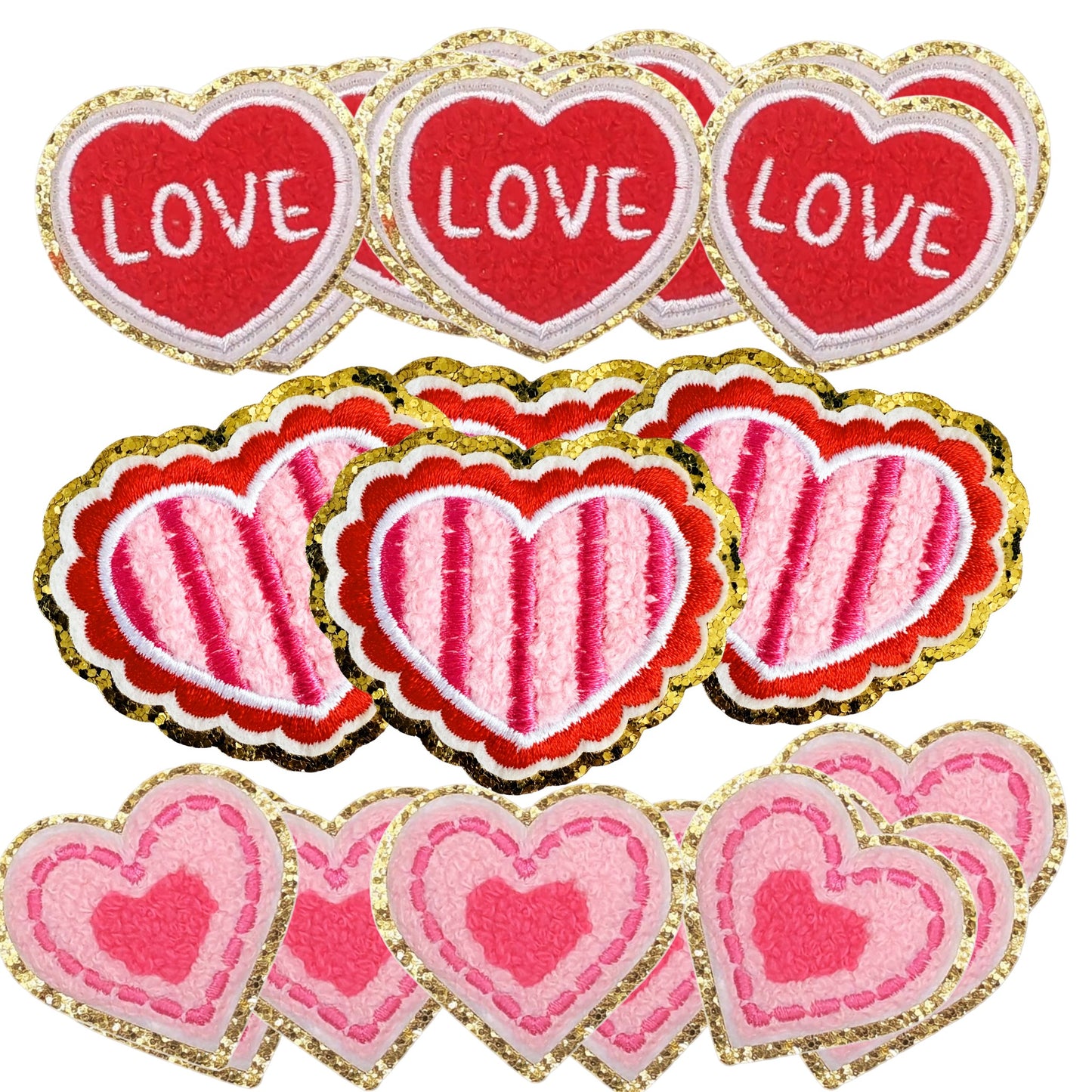 Self-Adhesive and Iron On/Sew On Pink & Red Chenille Heart Patch – 5 cm x 5.8 cm for Quick Customization on Bags, Hats & DIY Projects