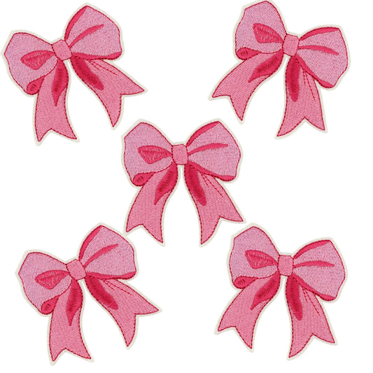 Pink Holiday Bow Patch – Embroidered Iron On Christmas Ribbon Applique