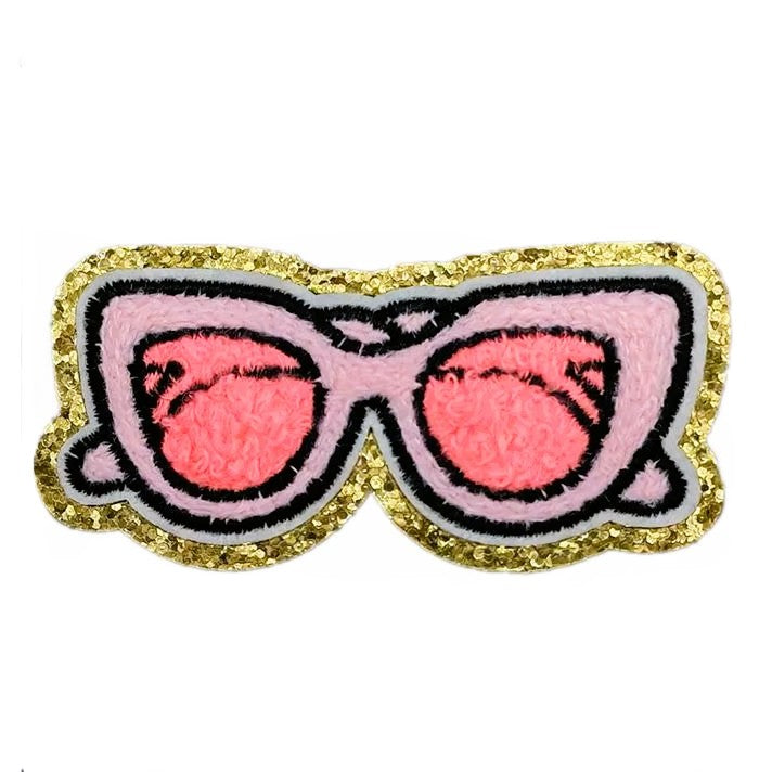 Pink Sunglasses Chenille Patch – Gold Edge – Iron-On & Sew-On