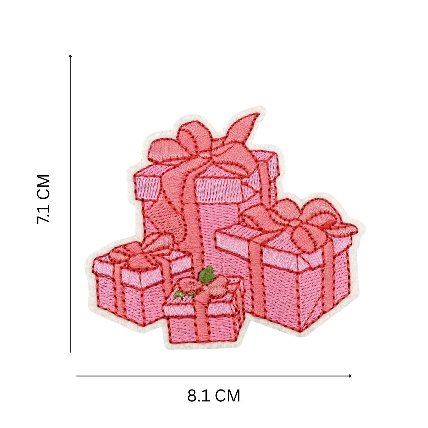Pink Embroidered Christmas Patch Gift Boxes Iron-On Patch