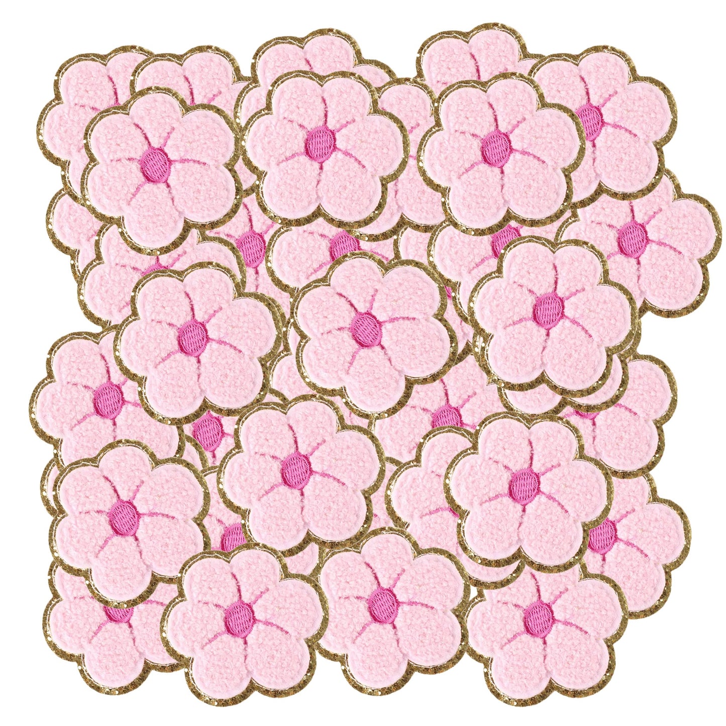 Pink Chenille Flower Iron On Patch