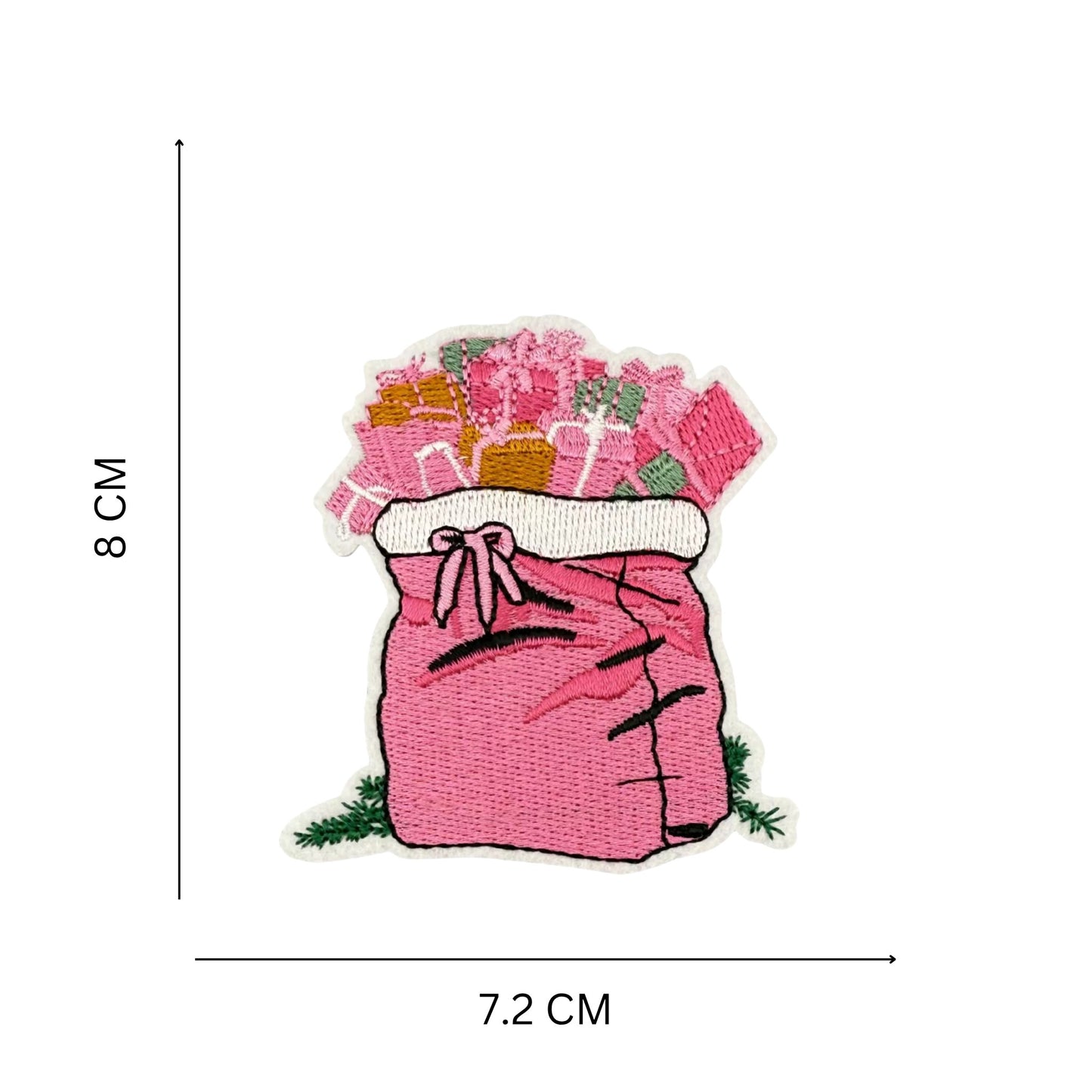 Pink Christmas Gift Sack Embroidered Iron-On Patch
