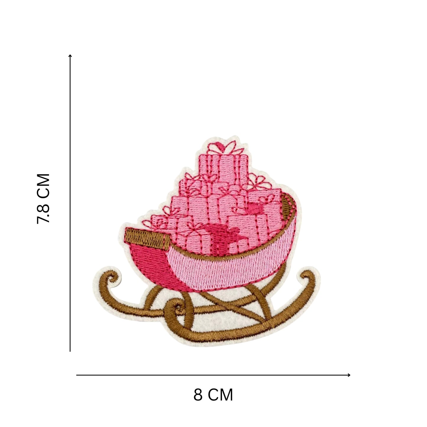 Pink Christmas Sleigh Embroidered Iron-On Patch