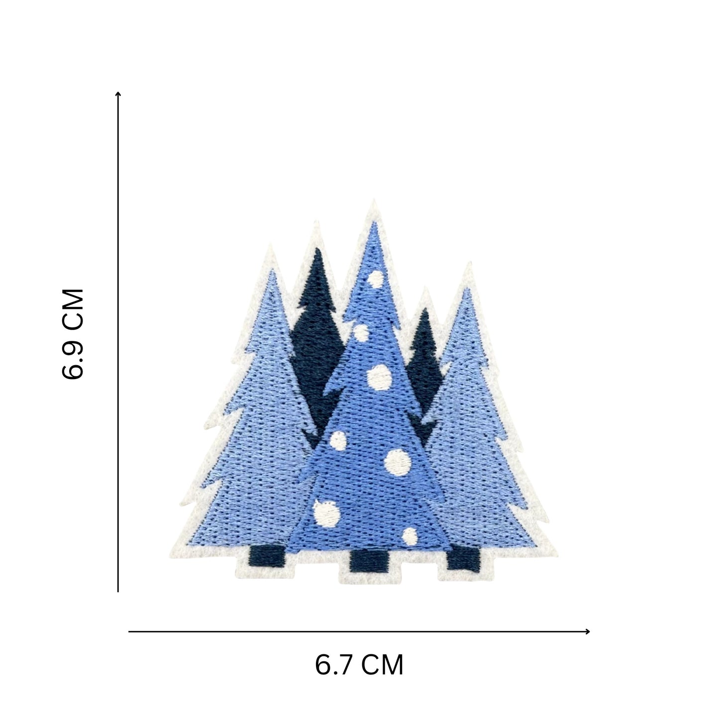 Blue Christmas Trees Embroidered Iron-On Patch – Winter Forest Design for DIY Fashion & Décor