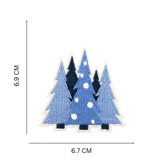 Blue Christmas Trees Embroidered Iron-On Patch – Winter Forest Design for DIY Fashion & Décor