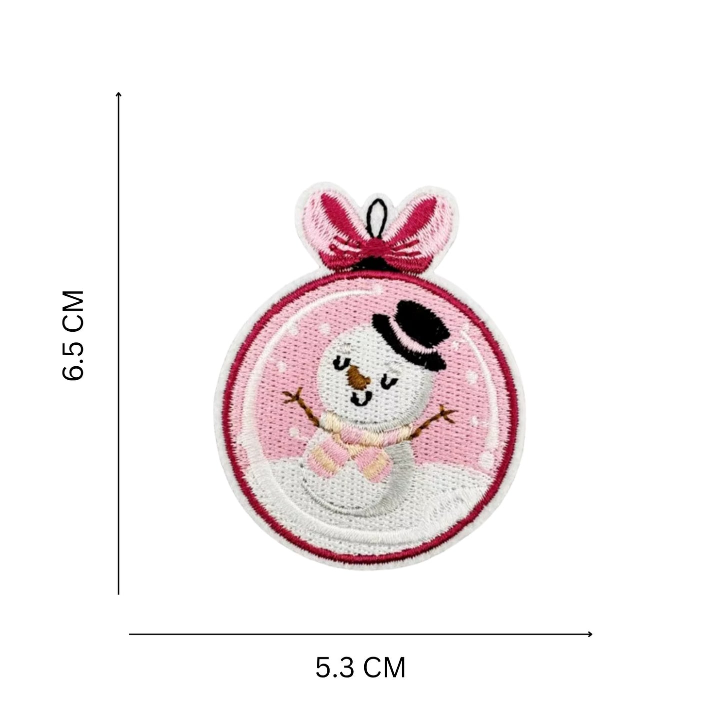 Pink Holiday Snowman Embroidered Iron-On Patch