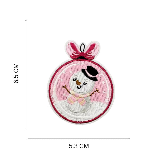 Pink Holiday Snowman Christmas Ornament – Embroidered Iron-On Patch