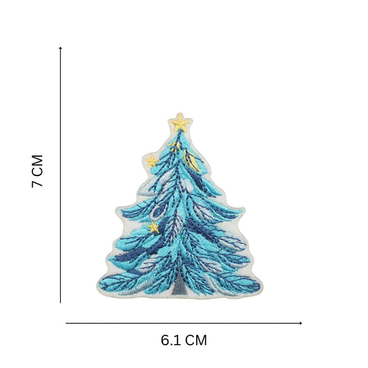 Blue Christmas Tree Embroidered Patch for Holiday Clothing and Accessories
