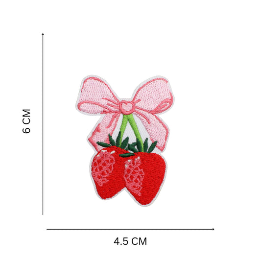 Strawberry Bow Embroidered Iron On Patch for Clothing and Accessories