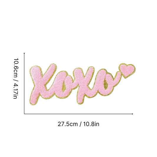 Iron-On/ Sew On Patch Big Size Glitter Edge Chenille Embroidered XOXO Patch