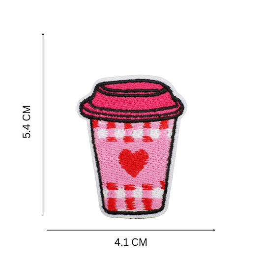 Love Coffee Cup Heart Embroidered Iron On Patch