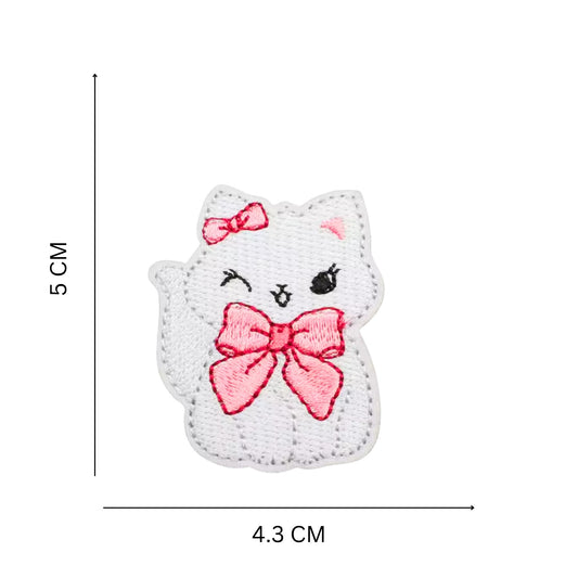 Kitten with Pink Bow Embroidered Iron On Patch