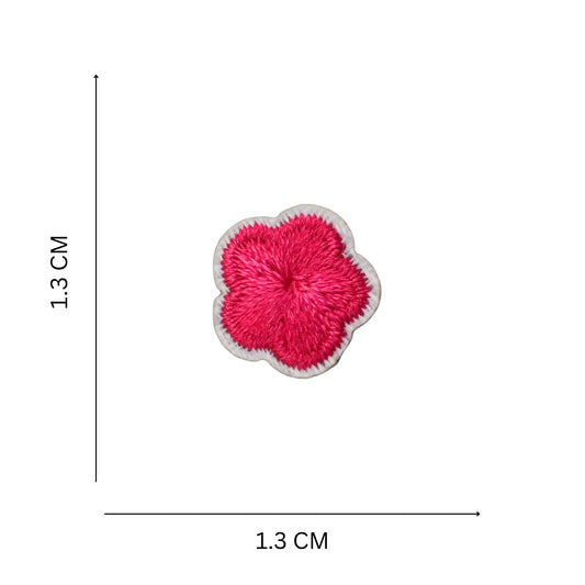 Mini Bright Pink Flower Embroidered Iron On Patch