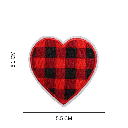 Red & Black Plaid Heart Embroidered Iron On Patch