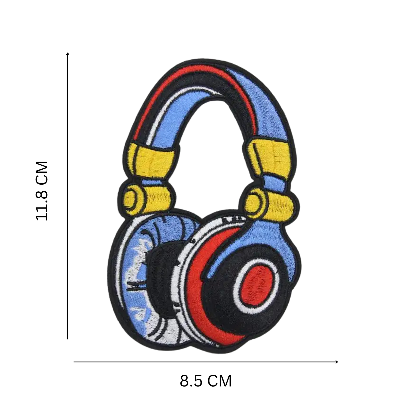 Headphone Iron-On Embroidered Patch – 11.8 x 8.5 cm Music Theme Applique for Jackets, Bags & DIY Clothing