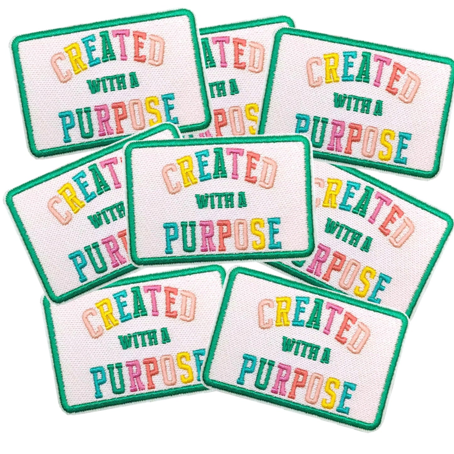 “Created with a Purpose” Iron-On Embroidered Patch – Motivational Quote Patch for Jackets, Bags & DIY Crafts