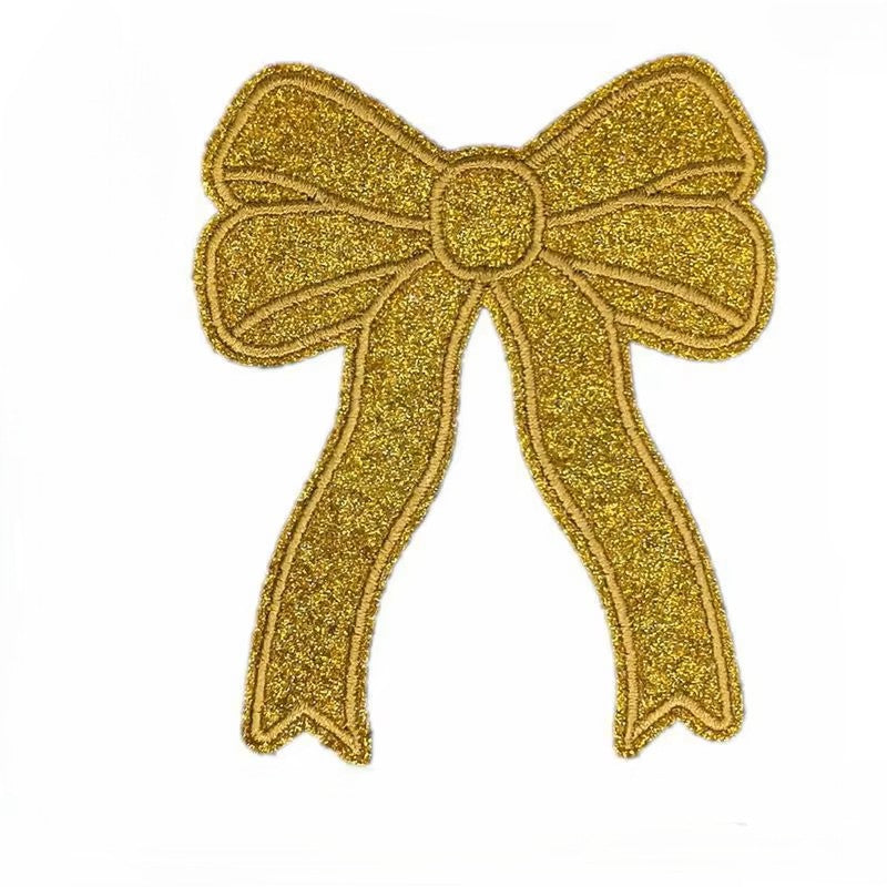 Iron-On/Sew-On Medium Size Appliqué Glitter Bow Patch 12.8 cm in height and 10.5 cm in length