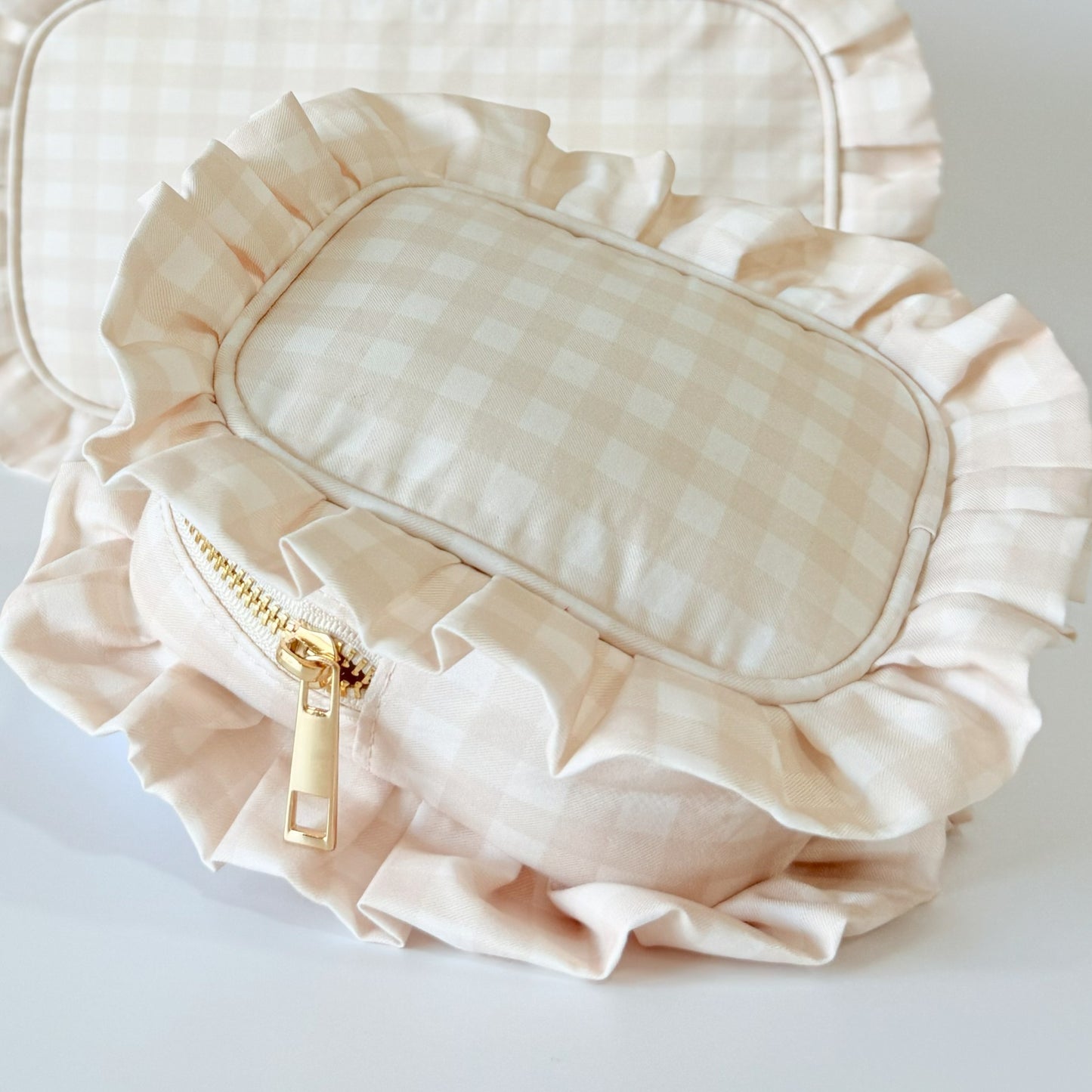Chic, Demure, and Perfect for On-the-Go Essentials - Small Ruffle Gingham Organizer Pouch