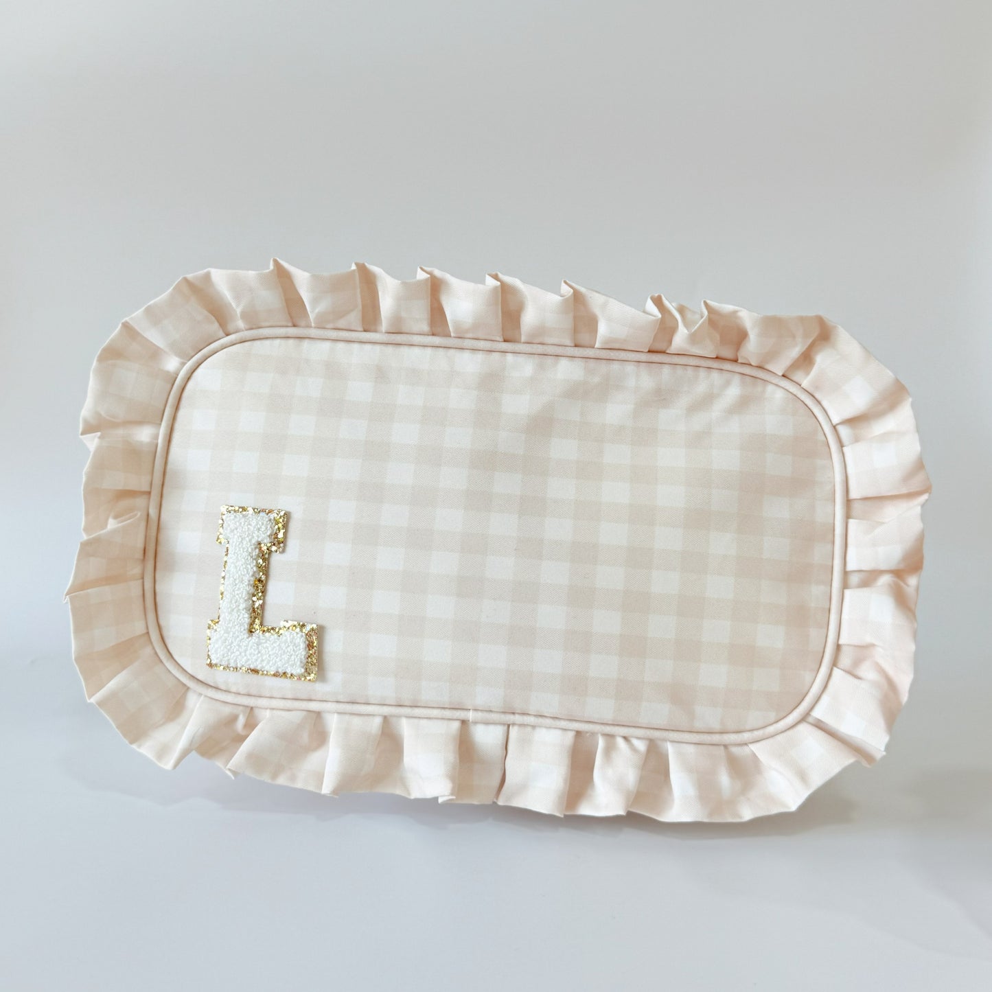 Elegant & Spacious, Perfect for Makeup, Skincare, and Tech Essentials - Large Ruffle Gingham Pouch