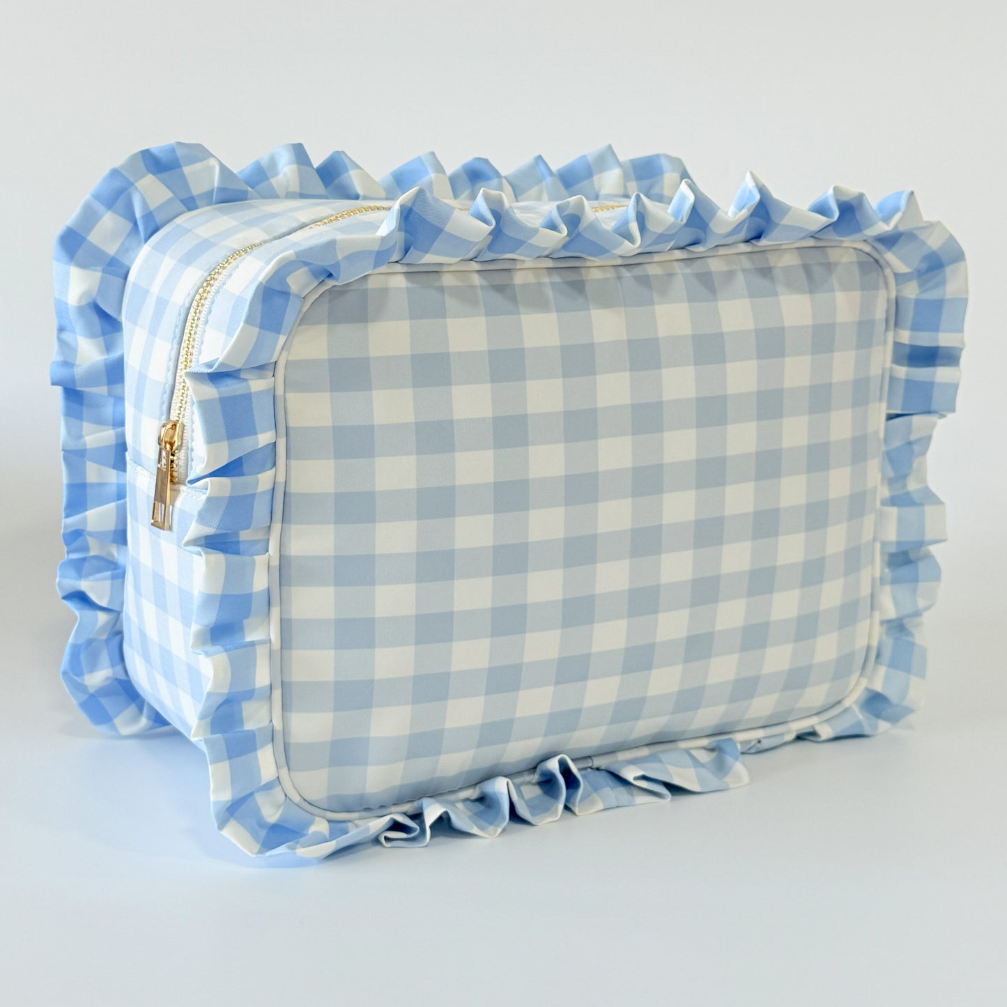 Chic & Spacious for Clothing, Hair Tools & Larger Essentials - Extra Large Ruffle Gingham Pouch