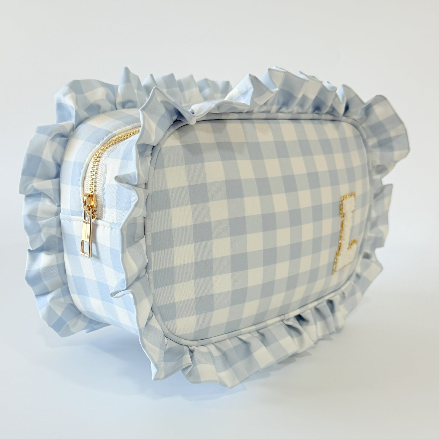 Elegant & Spacious, Perfect for Makeup, Skincare, and Tech Essentials - Large Ruffle Gingham Pouch