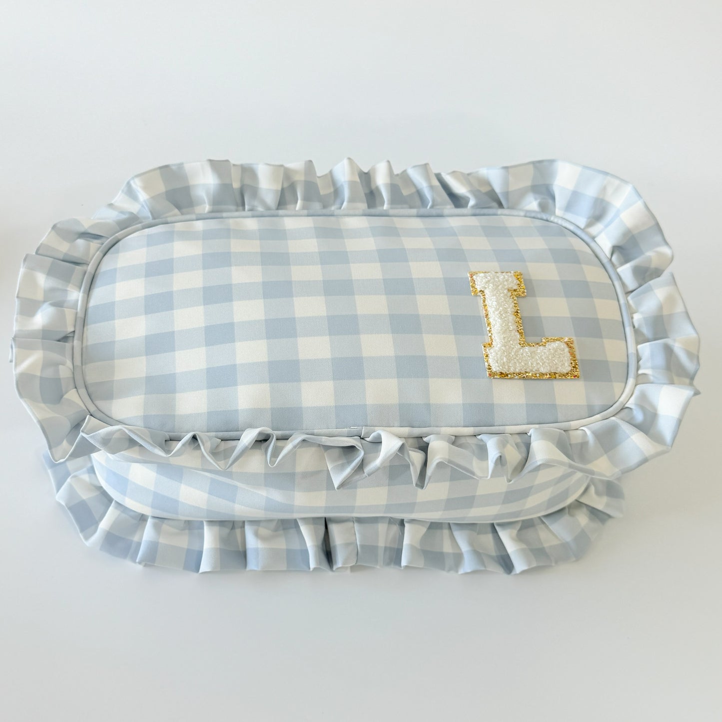 Elegant & Spacious, Perfect for Makeup, Skincare, and Tech Essentials - Large Ruffle Gingham Pouch