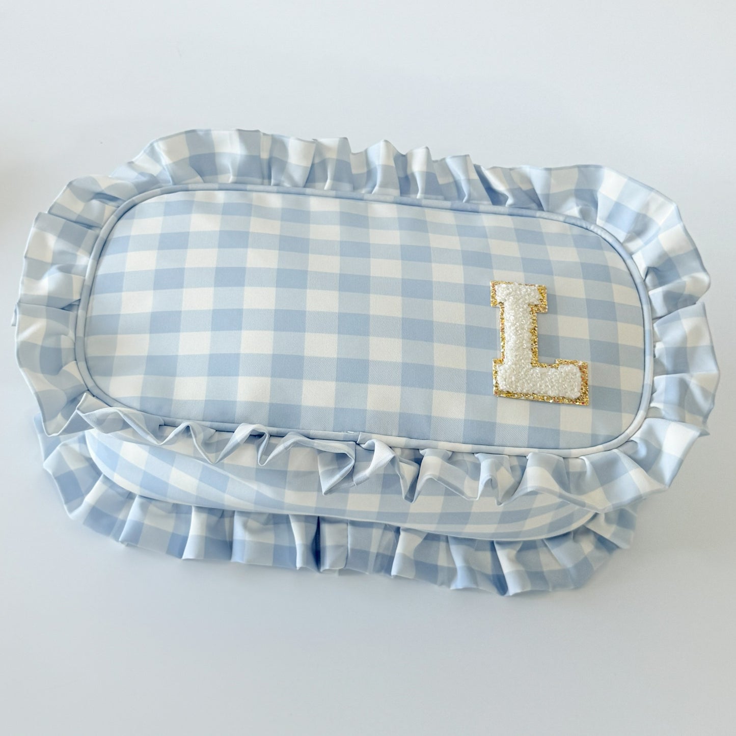 Elegant & Spacious, Perfect for Makeup, Skincare, and Tech Essentials - Large Ruffle Gingham Pouch