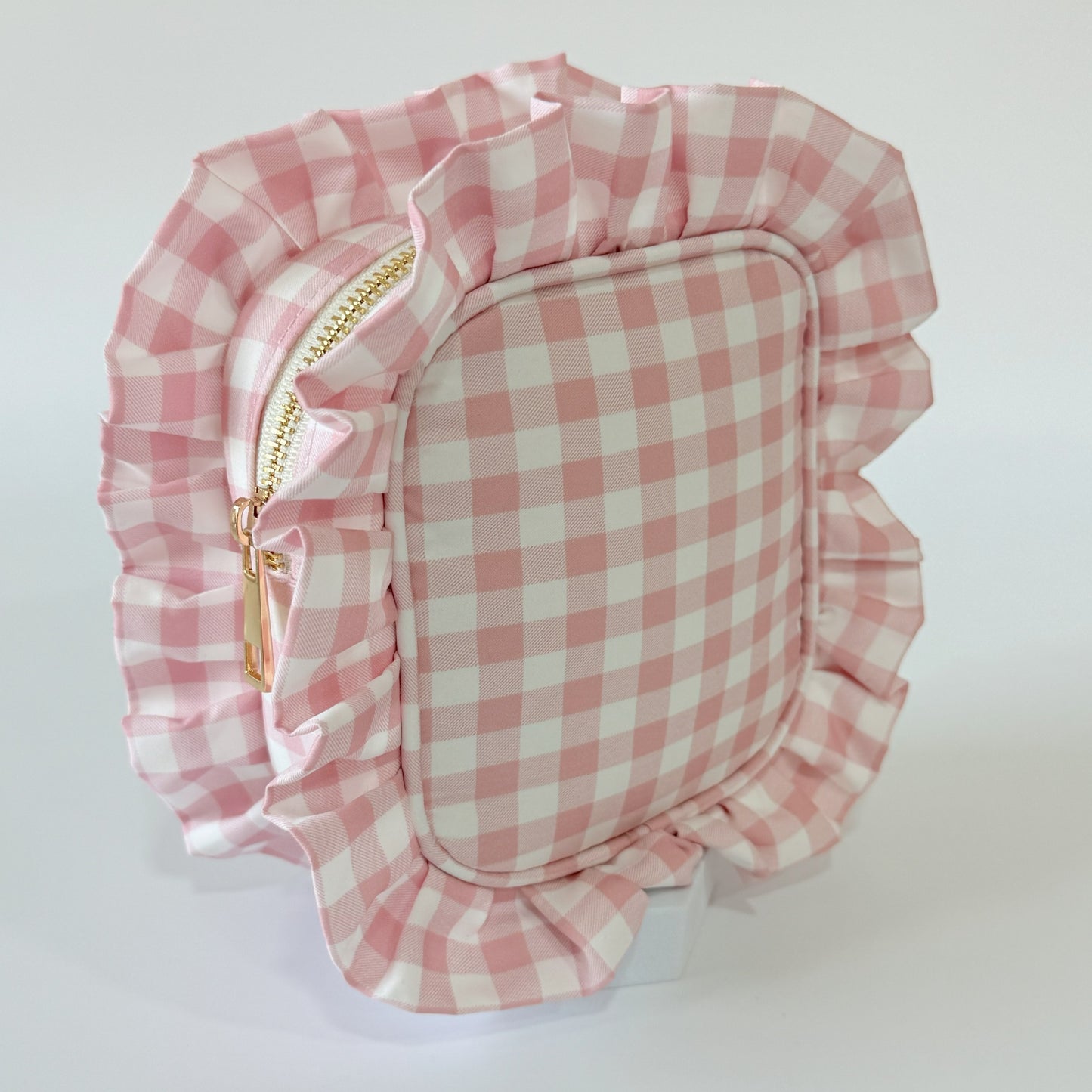 Chic, Demure, and Perfect for On-the-Go Essentials - Small Ruffle Gingham Organizer Pouch