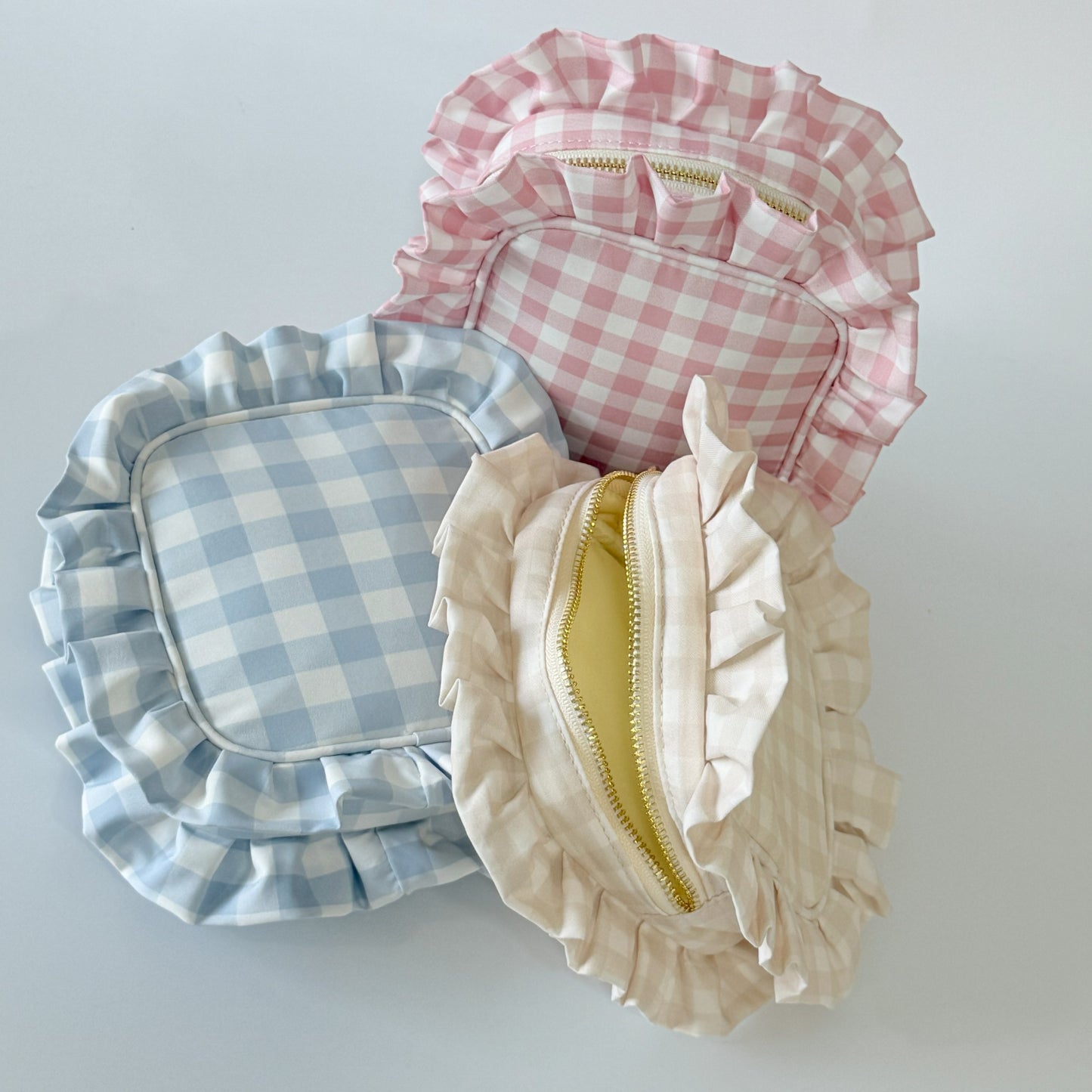 Chic, Demure, and Perfect for On-the-Go Essentials - Small Ruffle Gingham Organizer Pouch