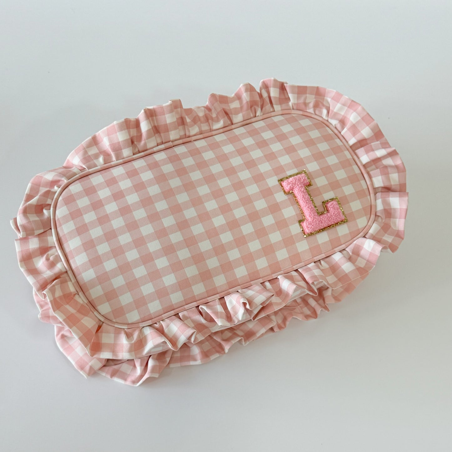 Elegant & Spacious, Perfect for Makeup, Skincare, and Tech Essentials - Large Ruffle Gingham Pouch