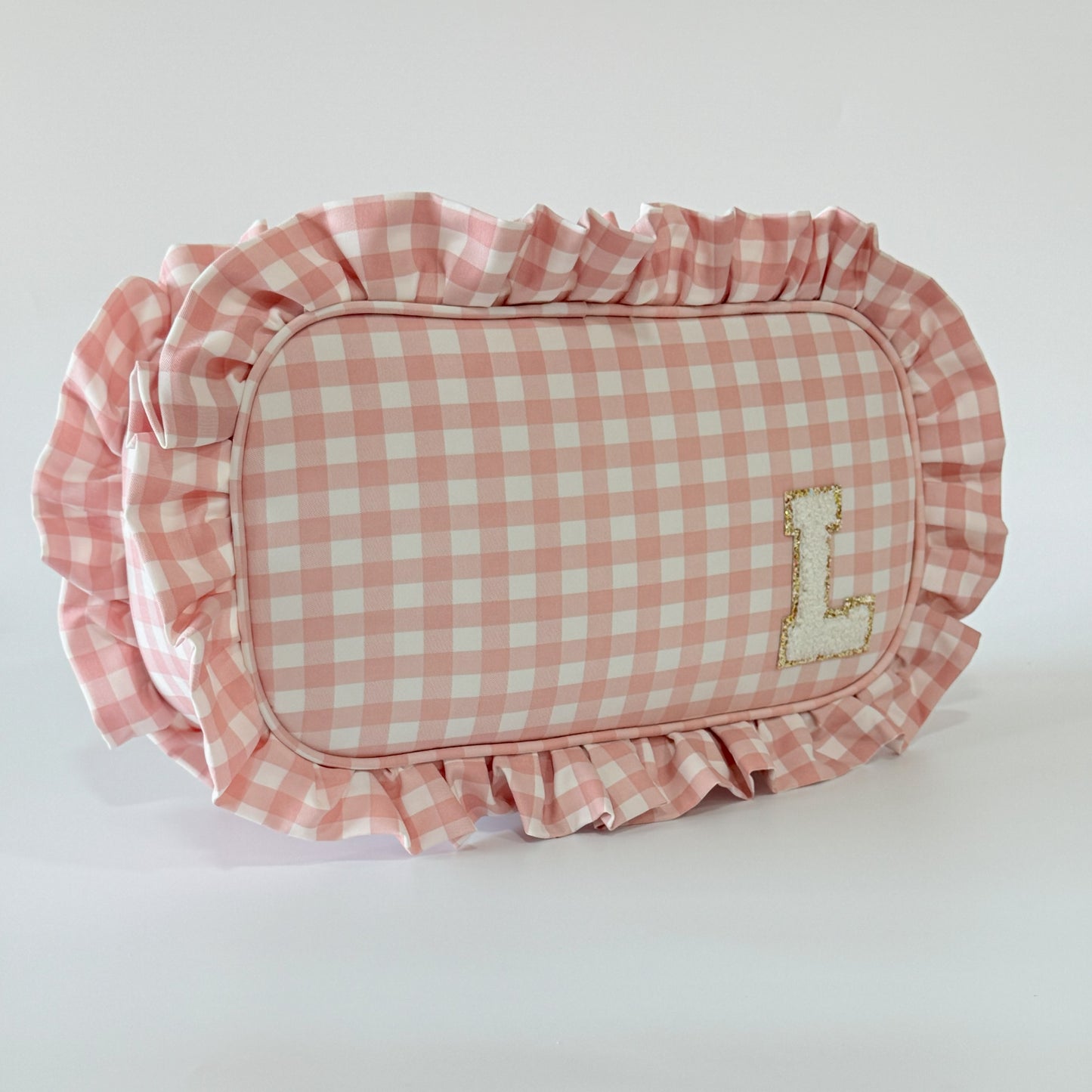 Elegant & Spacious, Perfect for Makeup, Skincare, and Tech Essentials - Large Ruffle Gingham Pouch