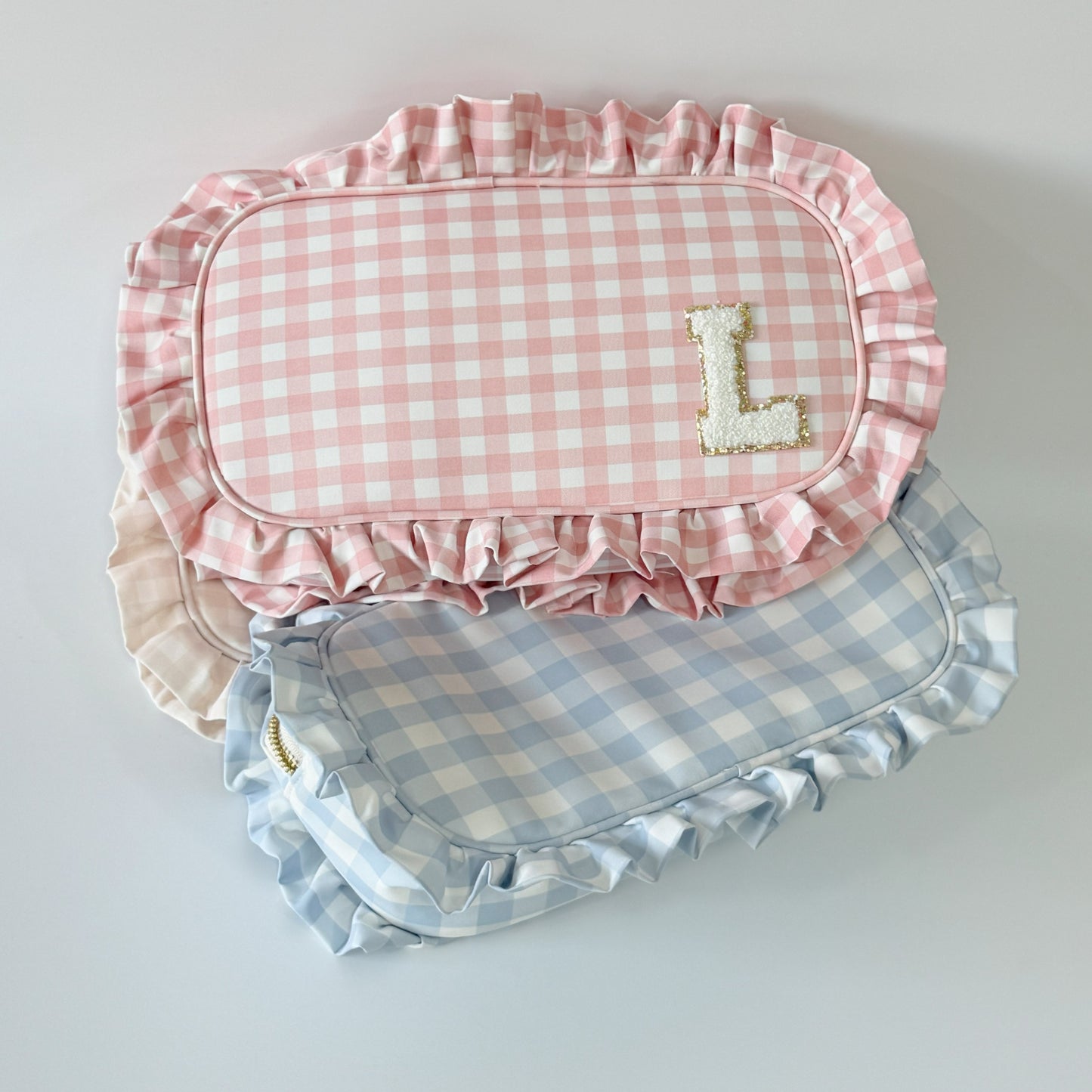 Elegant & Spacious, Perfect for Makeup, Skincare, and Tech Essentials - Large Ruffle Gingham Pouch