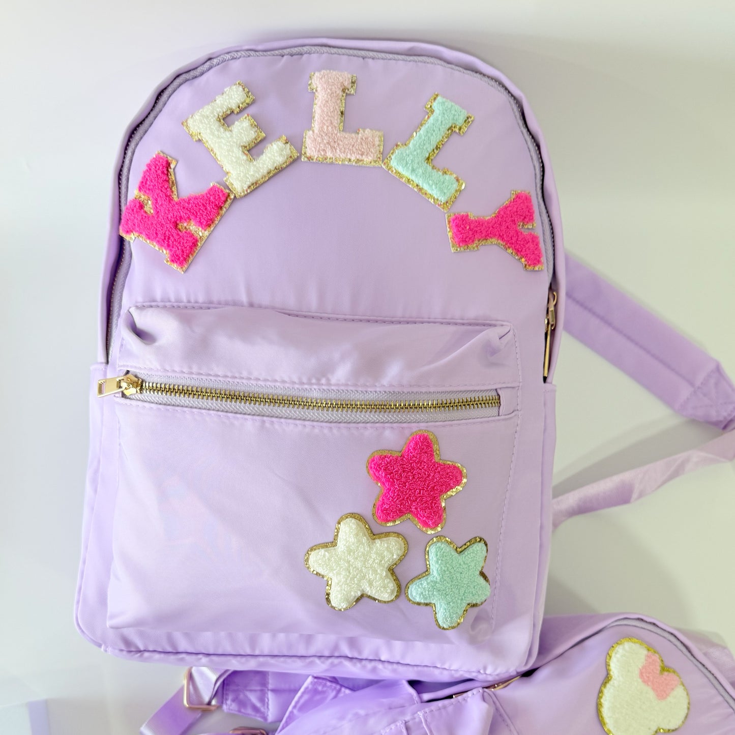 Durable Nylon Backpack for Kids – Perfect for School & Play, Customizable with Patches & Fun Details ''Lavender'' Available in Two Convenient Sizes