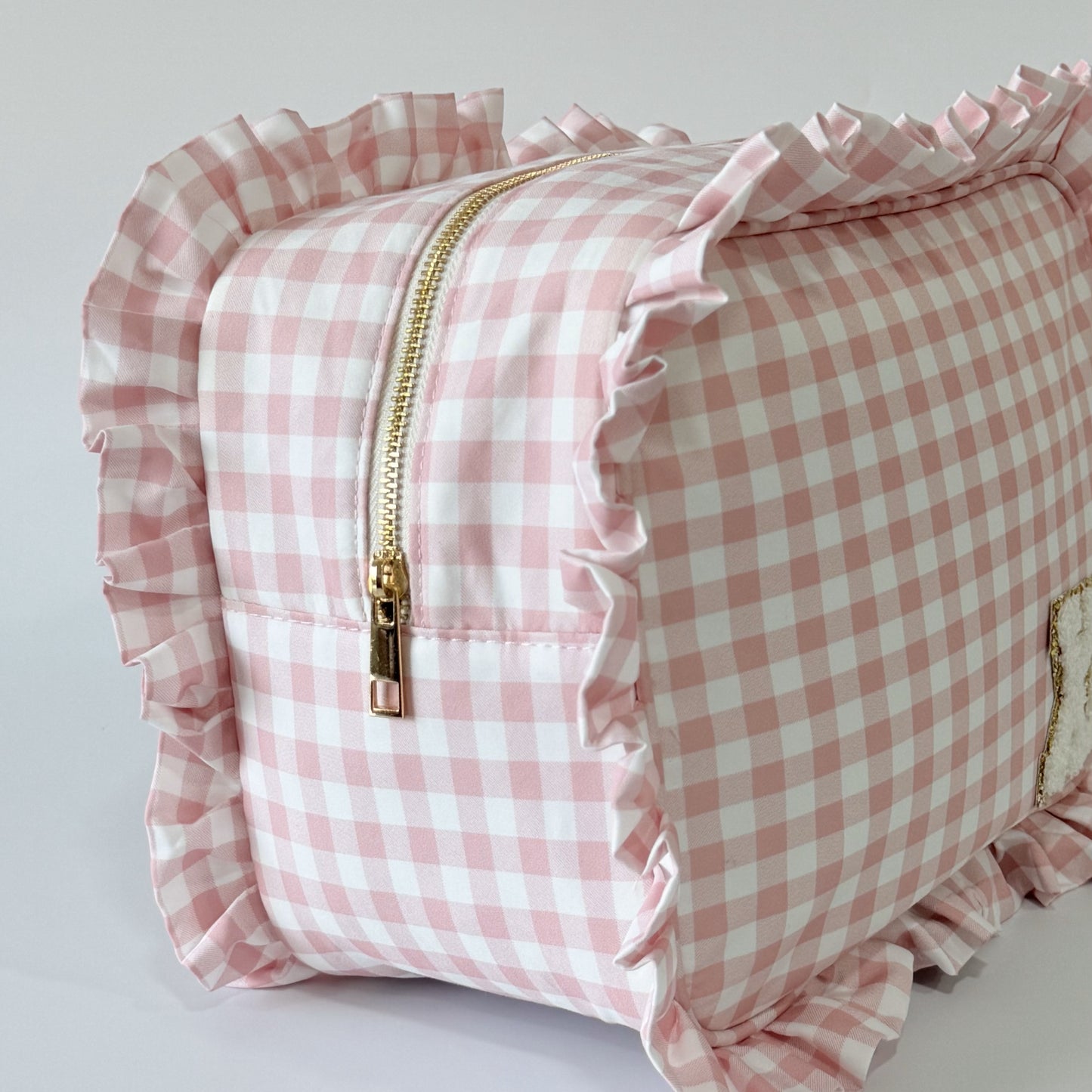 Chic & Spacious for Clothing, Hair Tools & Larger Essentials - Extra Large Ruffle Gingham Pouch