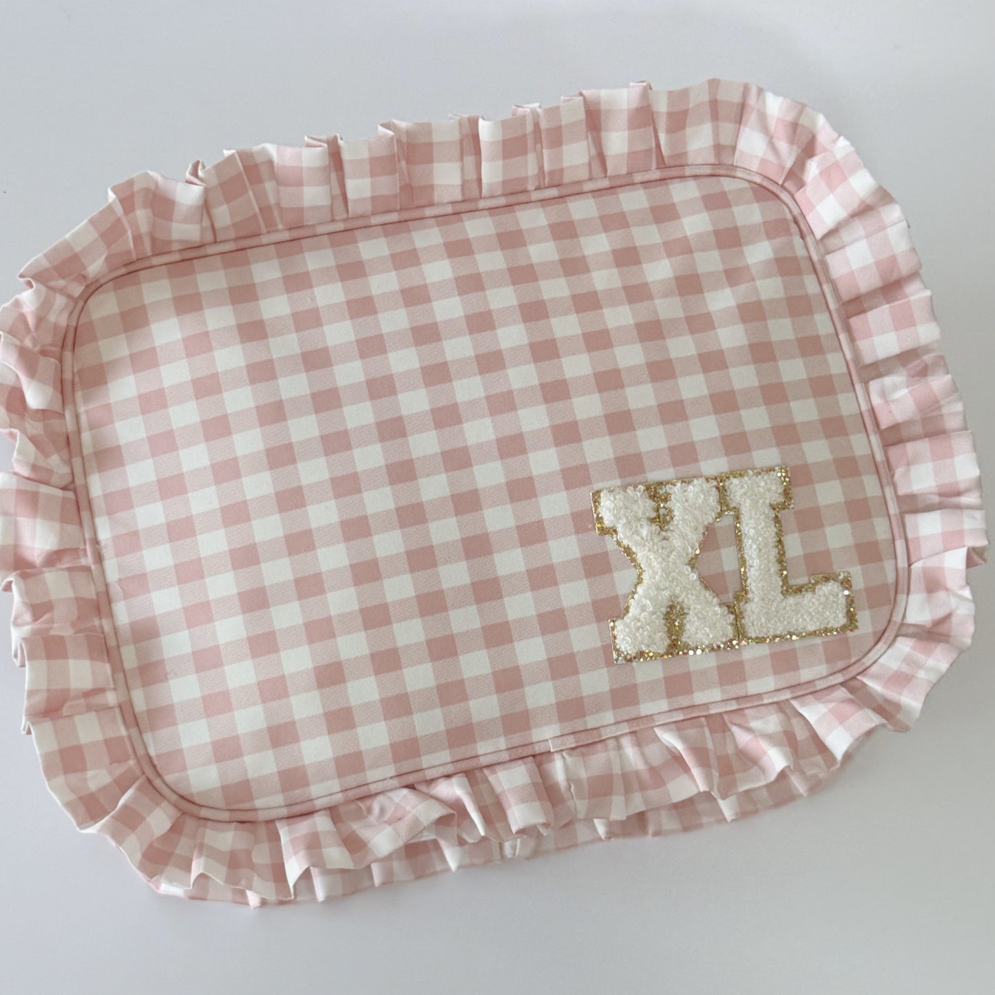 Chic & Spacious for Clothing, Hair Tools & Larger Essentials - Extra Large Ruffle Gingham Pouch