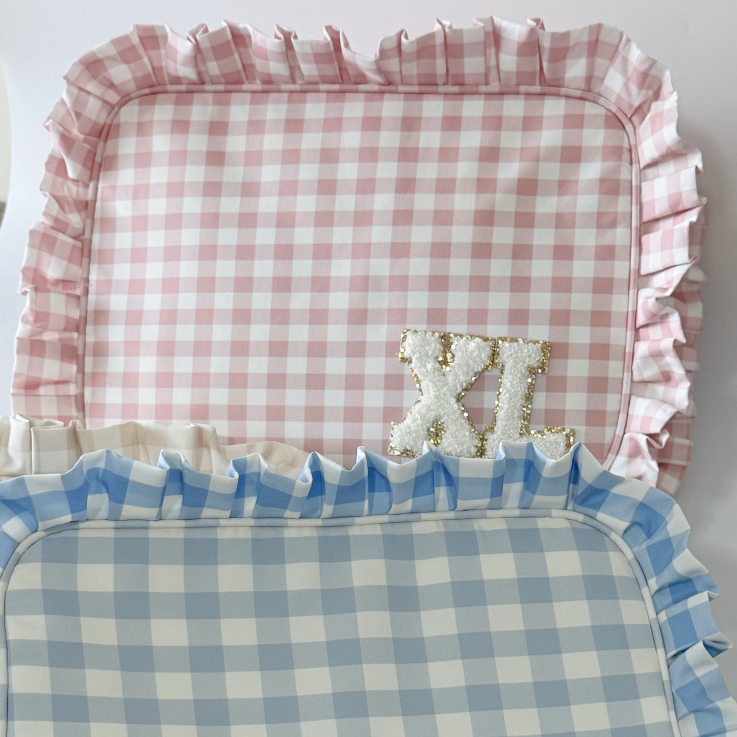 Chic & Spacious for Clothing, Hair Tools & Larger Essentials - Extra Large Ruffle Gingham Pouch