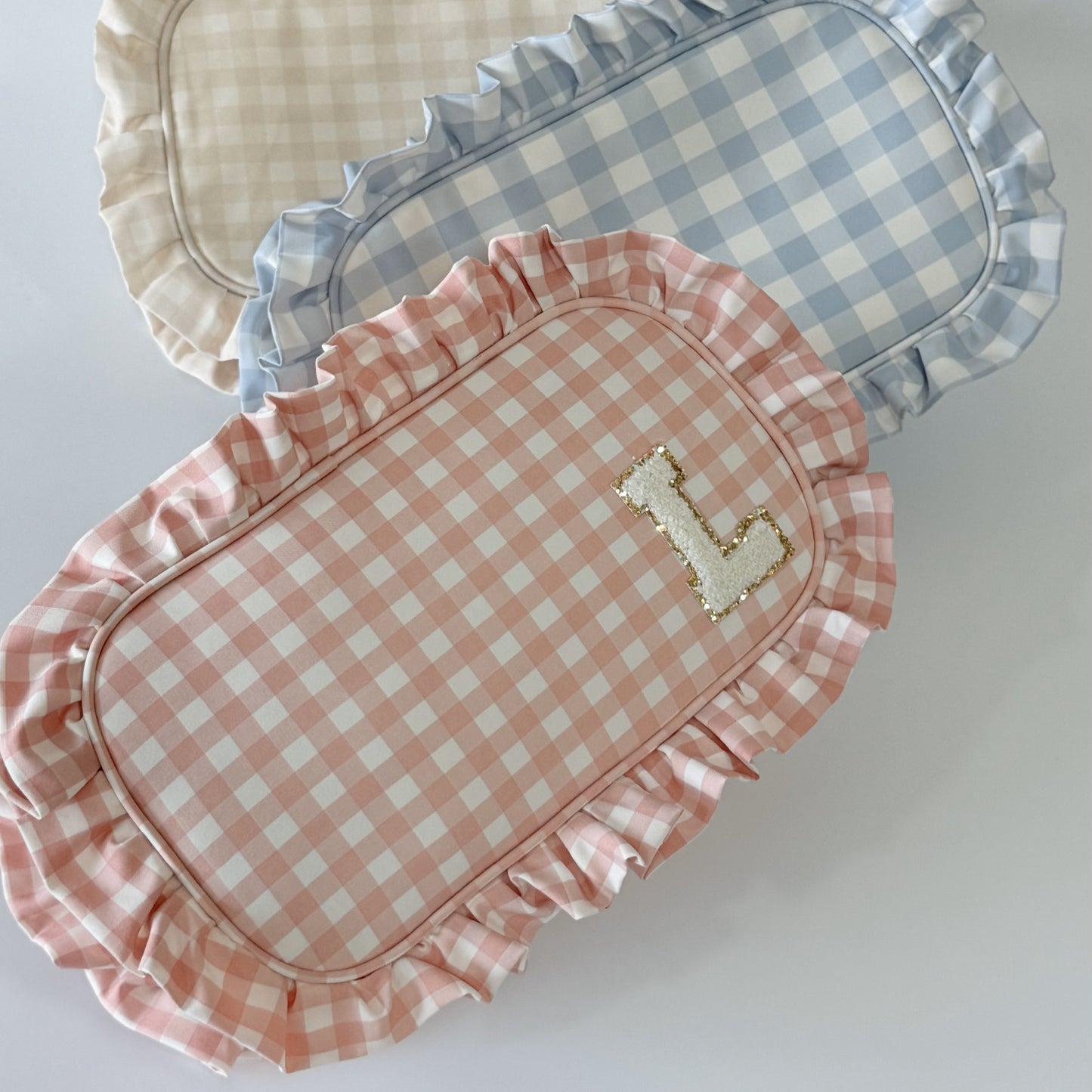 Elegant & Spacious, Perfect for Makeup, Skincare, and Tech Essentials - Large Ruffle Gingham Pouch